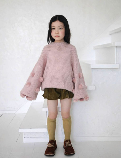 [MES KIDS DES FLEURS] sweater with pompom_pink