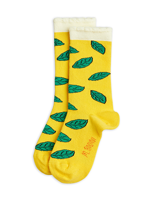 [MINI RODINI]  Leaf scallop socks _ Yellow[32/35]