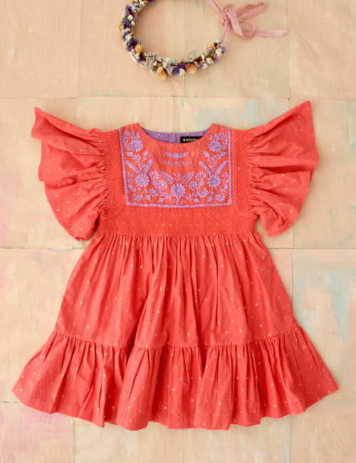 [BONJOUR DIARY] New Rosalie dress with new sleeves _ Red Gold dot Color [2-3Y]