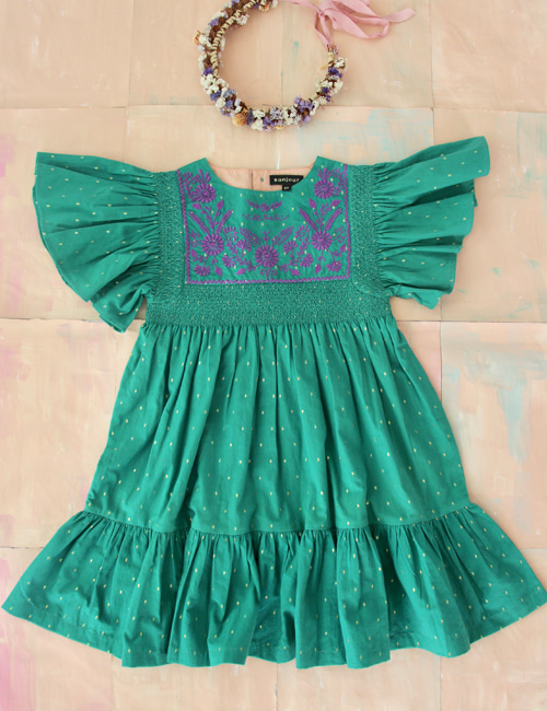 [BONJOUR DIARY] New Rosalie dress with new sleeves _ Green Gold dot Color[2-3Y, 8y]