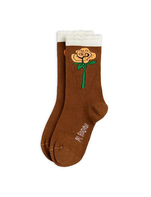 [MINI RODINI] Roses scallop socks _ Brown[ 20/23, 24/27, 28/31, 32/35]