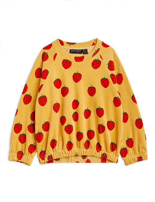 [MINI RODINI]  Strawberries velour aop sweatshirt _ Beige[ 104/110, 116/122, 128/134, 140/146]