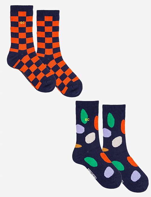 [BOBO CHOSES]Party Time and Checkerboard long socks pack [23-25,32-34]