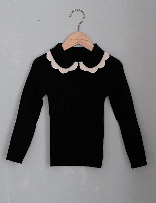 [MES KIDS DES FLEURS] Petal-neck sweater _ Black (90%Mercerized wool 10%Cashmere )[XS,S]
